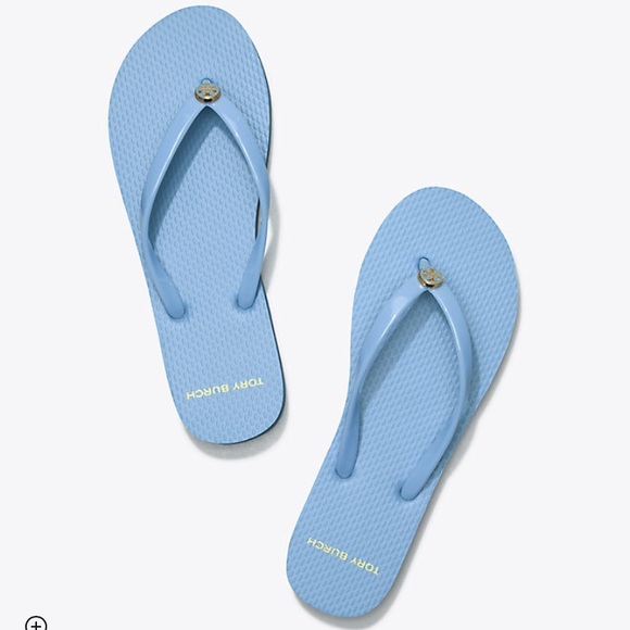 Tory Burch Shoes - NWT Tory Burch Light Blue Logo Flip Flops size 9
